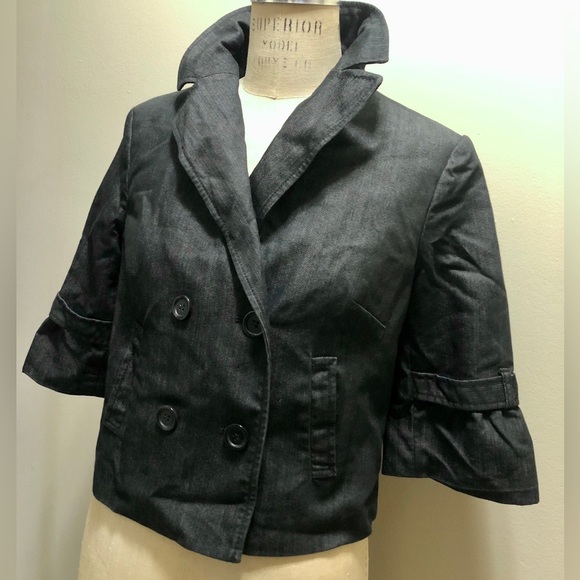 Loft Ann Taylor Black Double Breasted Button 3/4 Sleeve Blazer - Picture 4 of 5